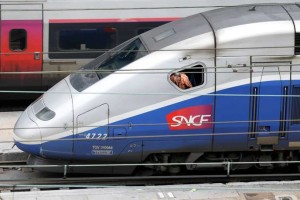 A TGV train arrives at a SNCF depot station in Charenton-le-Pont near Paris